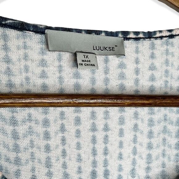 𝅺Luuske Tie Dye Peplum Ruffle Short Sleeve‎ Shirt Blue & Cream Size 1X Boho - Picture 3 of 8